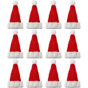 Bencailor 12 Pcs Mini Santa Hats for Crafts Small Christmas Knit Hat Tiny Snowman Wine Bottle Cover Holder Doll Cap for Table Cover (Classic)