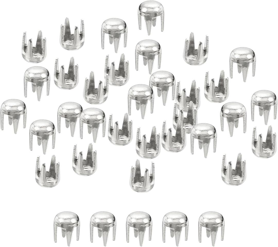 uxcell 160Pcs Silver Round Dome Rivets, 3mm Brass Spike Studs Spots Punk Rock Nailheads Claw Beads for DIY Clothes Belt Bag Shoes Bracelet Leather Craft