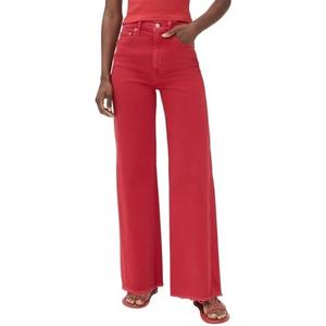 Allimy Women's Straight Leg Flare Jeans High Waisted Strechy Raw Hem Denim Pants 14 Red