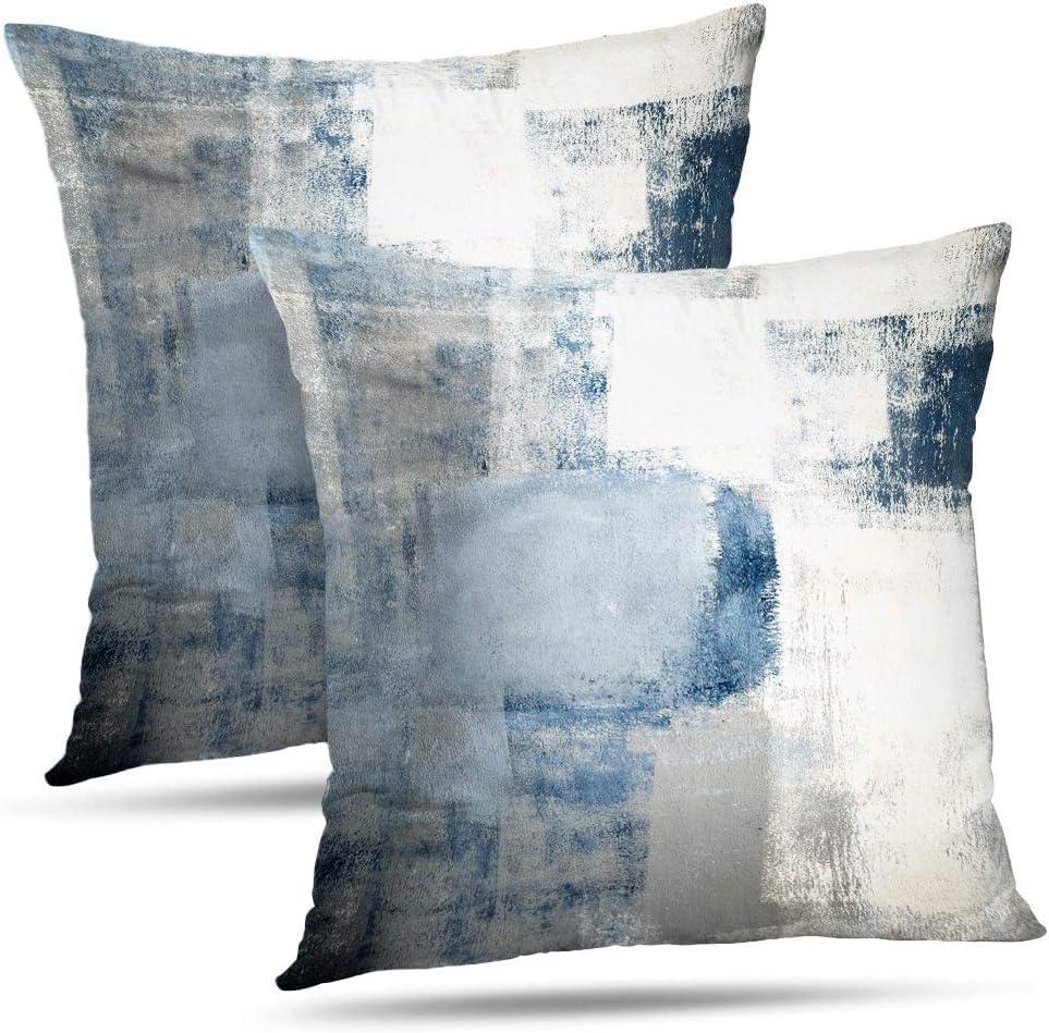 Throw Pillow Covers 20x20 Set of 2 Blue and Grey Art Throw Pillow Covers Soft Decorative Couch Pillow Covers for Home Living Room Bedroom