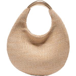 Straw Bag for Women, Boho Chic Woven Hobo Tote Handbag, Handmade Straw Crescent Purse, Lightweight Summer Beach Shoulder Bag (Apricot)