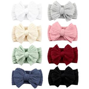 chiduerm 8 Pcs Baby Bows Headbands Soft Nylon Hairbands Super Elastic Headband Hair Accessories For Baby Girls Infant Toddler Essentials (8 Color-Warm, Mid)