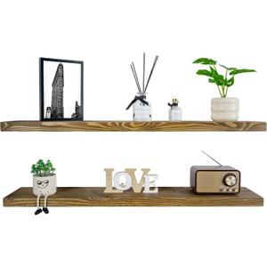 BGMG Wood Floating Shelves for Wall 42 inch Set of 2,Dark Walnut Floating Shelves,Solid Wood Wall Mount Shelves for Bathroom Living Room Bedroom Kitchen Farmhouse -42x 6.7 x1.25 inch