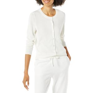 Amazon Essentials Women's Lightweight Crewneck Cardigan Sweater, Ivory, Large