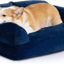 Hollypet Fluffy Plush Dog Cat Pet Couch Soft Calming Sofa Bed for Medium Small Cats and Dogs, Gray,28"x21"x10"