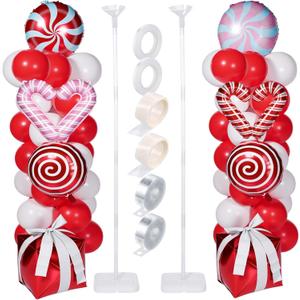 Skylety 2 Sets Balloon Column Stand Kit Balloon Tower Stand with Bases for Birthday Wedding Anniversary Graduation Party Baby Shower Decorations Supplies(Christmas,Red White Pink)