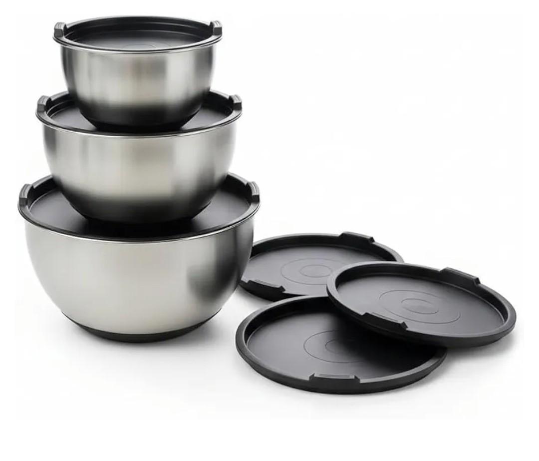 ANGORA BRANDS Stainless Steel Mixing Bowls with Lids Set (3-Piece) - Nesting Bowls for Cooking, Baking, Salads & Serving - 1.5 QT, 3 QT & 5 QT - Modern Kitchen Essentials by Samma