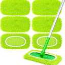 6-Pack Reusable Mop Pads Fit Swiffer Sweeper, Microfiber Cleaning Mop Pads Refill for Dry Sweeping & Wet Mopping Replacement (Fluorescent Green)
