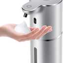 Automatic Foaming Soap Dispenser 12.8oz, Rechargeable & 6 Levels Foaming Adjustable with Digital Display, Wall Mount, Waterproof, Touchless Hand/Dish Soap Dispenser for Kitchen, Bathroom, Hotel (Silver)