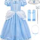 ReliBeauty Princess Costume for Girls Halloween Fairy Fancy Dress for Role Play (8/140, Blue(with Accessories))