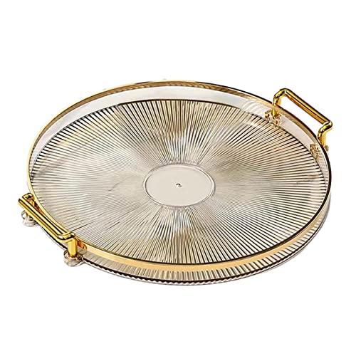 Luxury Serving Tray - Round Decorative Jewelry and Food Tray for Living Room and Toilet Organizer, Light Gold