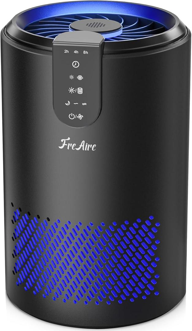 FreAire Air Purifiers for Bedroom, Hepa Air Purifiers for home Up to 538 Ft/h, Small air purifier with 3-in-1 Filter for Dust Dander Odors Smoke with Timer, Sleep Mode, Fragrance for Office Kitchen (Black)