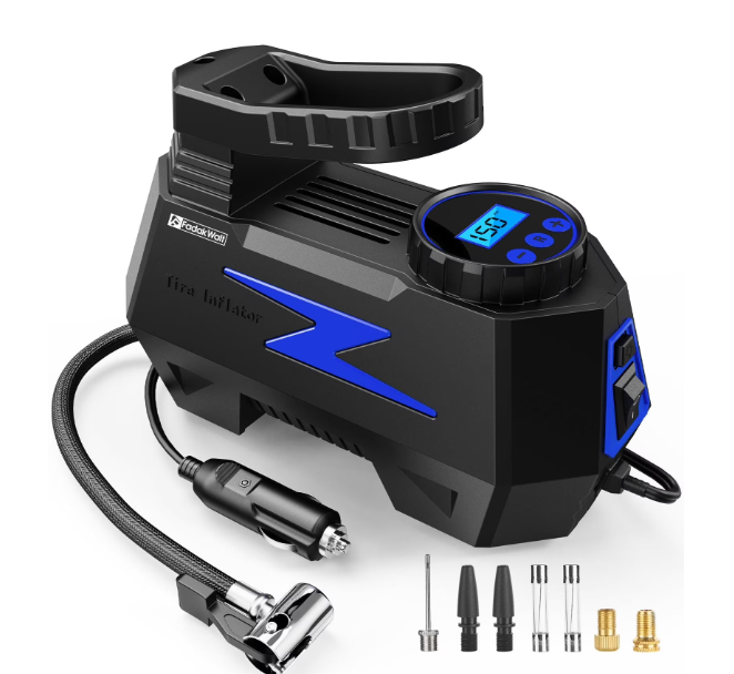 FADAKWALT Tire Inflator Portable Air Compressor, DC 12V Tire Air Pump with LED and 150PSI Digital Pressure Gauge, Portable Tire Inflator for Car Tires, Motorcycles, Bike, Ball (Blue)