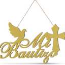 Gerrii Mi Bautizo Letter Sign Glitter Wooden Wall Hanging Baby Shower Decor First Communion Accessories for Baby Shower Supplies Gender Reveal Backdrop Party Christmas Gift Ornaments (20" x 12",Gold)