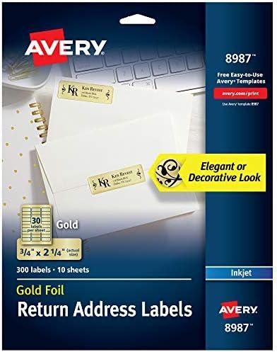 Avery Printable Return Address Labels, 0.75" x 2.25", Gold Foil, 300 Blank Mailing Labels (08987)