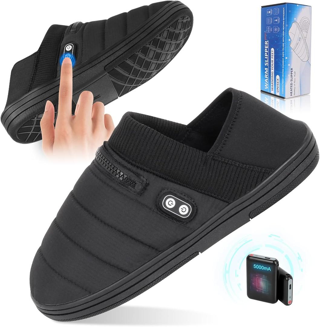 Heated Slippers, BIAL Unisex Electric Heating Pad for Feet, Rechargeable Battery Shoes Heat Foot Warmer Feet Warmer Winter Slipper Cold Weather Slippers for Men Women, Size Large