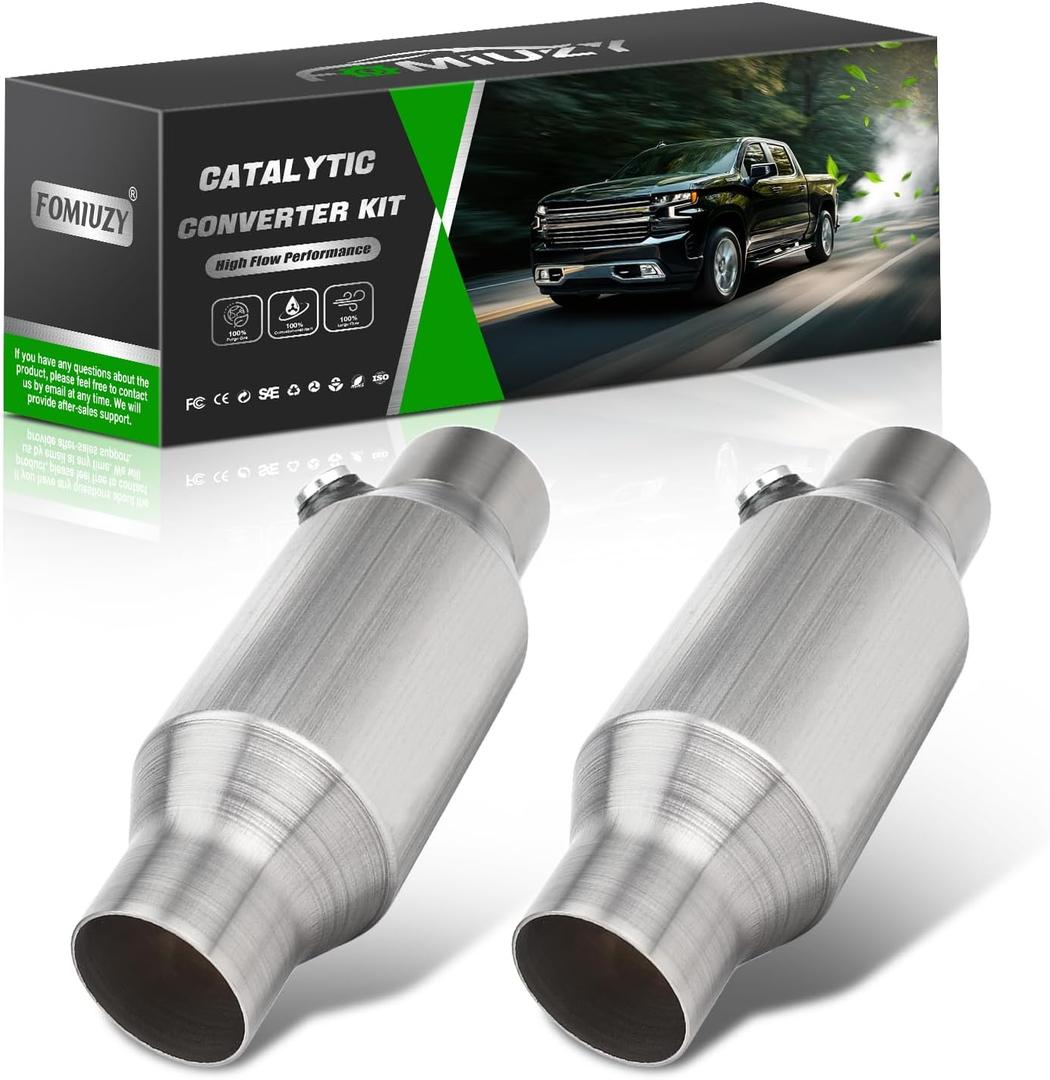 2.5 Inch Inlet/Outlet Universal High Flow Front Catalytic Converter Direct-Fit with O2 Port(EPA Compliant)