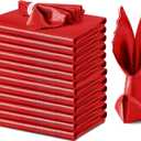 VACVELT Red Satin Napkins, 12 Pack, 17x17 Inch Wedding Elegant Dinner Square Napkins Scalloped Decor Silky Satin Cloth for Restaurant Banquet Graduation Party