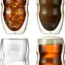 Serafino Double Wall 12 oz Beverage & Coffee Glasses - Set of 4 Insulated Drinking Glasses