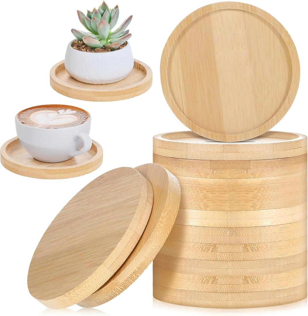3.3 Inch Small Bamboo Plant Pot Saucers, 20 Pcs Round Plant Coasters Drip Trays DIY Crafts Gifts for Indoor Potted Plants, Tabletop Ceramic Pot, Cup Holders, Table Protectors, Wedding Party Decor