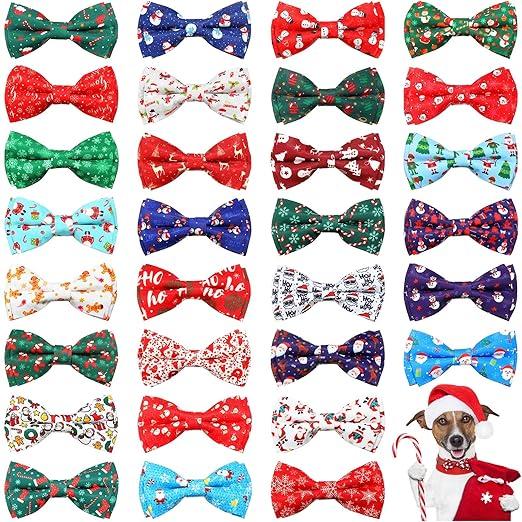 21 Pieces Christmas Dog Bow Ties Dog Collar Bow Ties Attachment with Elastic Bands Dog Collar Detachable Charms for Dogs Collar Grooming Accessories Day Costume Cosplay (Snowman Style)