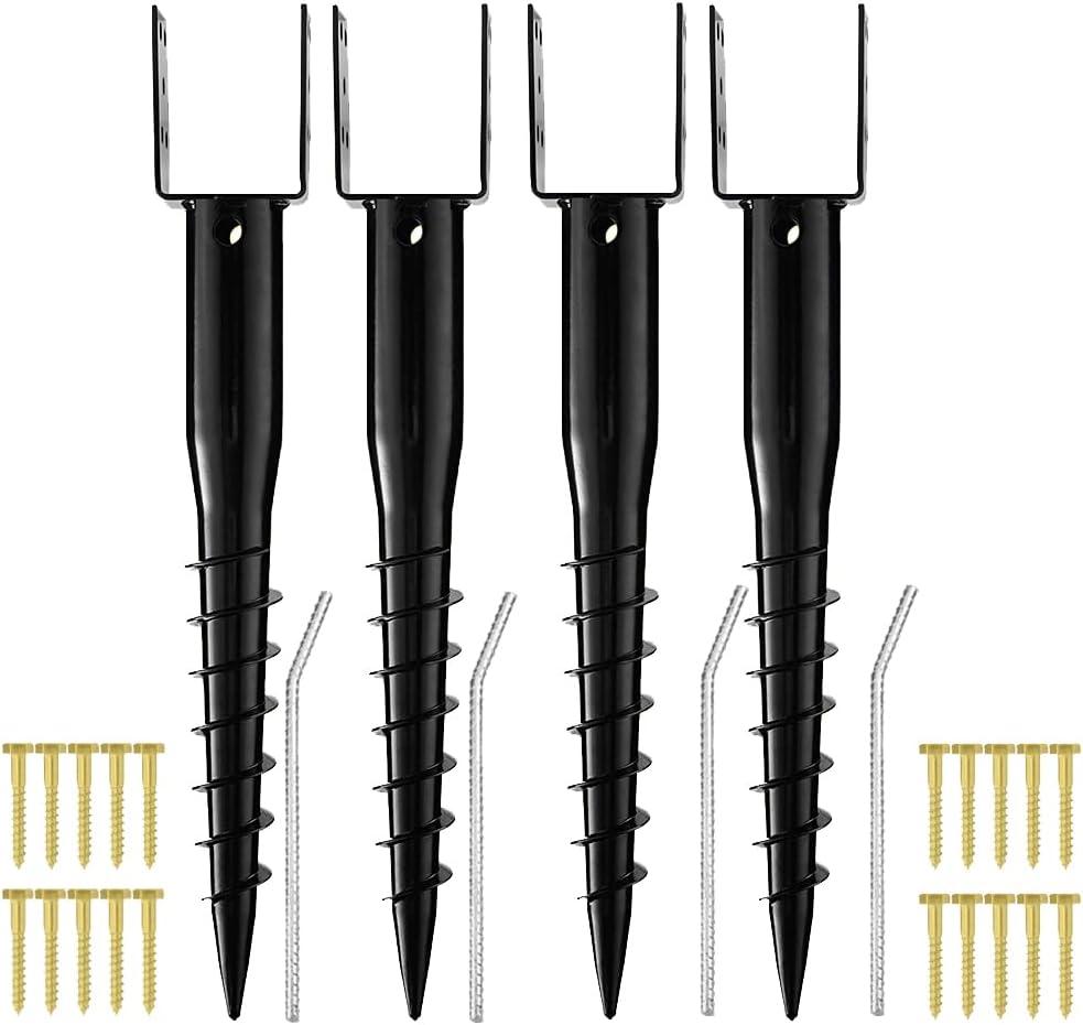Premium No Dig Ground Anchor Black U-Model Screw in Post Stake 27" Long Anchor Fits Full Sized 4"x4" Posts, Great for Mailbox Posts and Fence Posts, 4-Pack