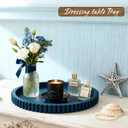 Handmade 12in Decorative Tray for Coffee Table Tray Decor, Blue Wooden Decorative Round Tray for Kitchen, Living Room, Home Decor