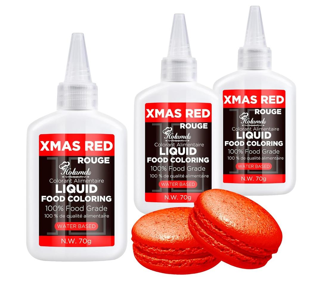 Liquid Food Coloring (Xmas Red), 70g 3 Bottles Food-Grade Concentrated Flavorless Food Coloring Set, Vibrant Dye Ideal for Baking Cookies, Cake Decorating, Icing, Fondant, Easter Eggs, DIY Projects (EXP 03/22/30)