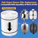 High Output Shower Filter Replacement Compatible With AquaBliss SF400 & SF500, For Hard Water Remove Chlorine And Other Impurities, 2 Pack Shower Filter + 10 Pack Sediment Pads