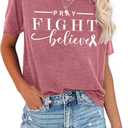 Breast Cancer Shirts for Women: Pink Ribbon T Shirt Cancer Fight Tops Inspirational Short Sleeve Tees (Pink, S)