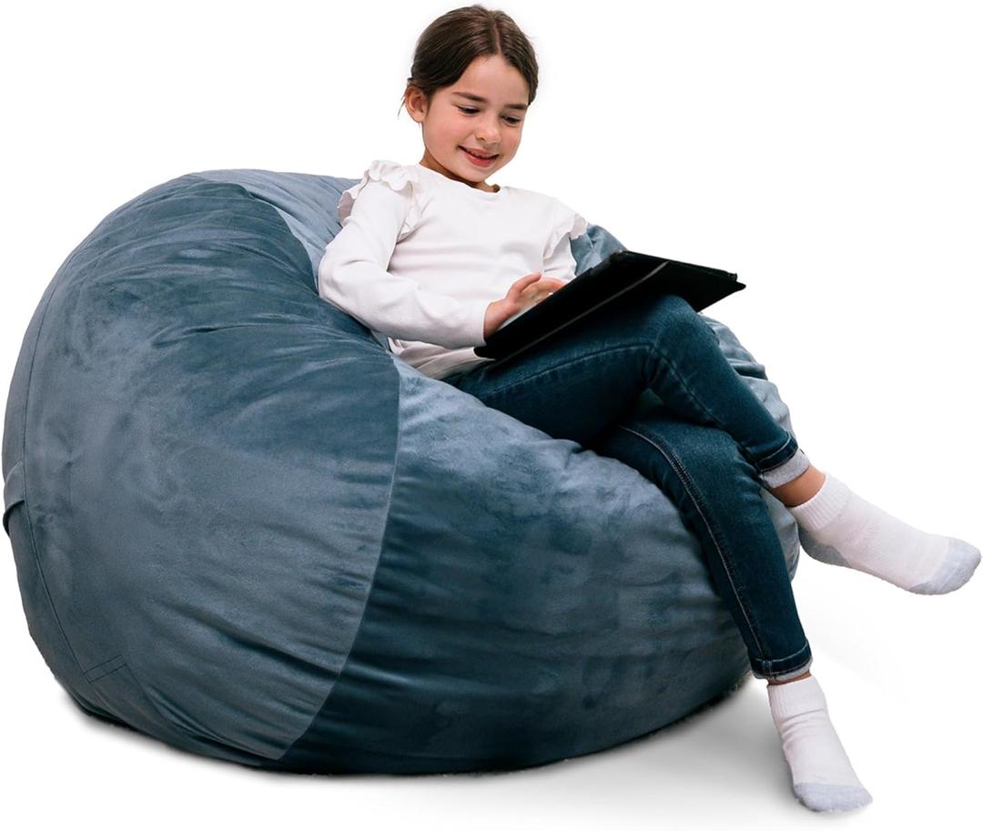 Big Joe Fuf 3.5Ft Foam Bean Bag Chair for Kids, Teens, Slate Blue Plush Soft Polyester, 3.5 Foot Large Ultra-Soft Seat for Gaming, Bedroom, Reading Nook