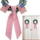 Hahafelt 2 Set of Patriotic Wreath Sashes with American Flags for Front Door, 56 x 4.5 Inch Red and White Stripe 250th Anniversary July 4th Wreath Sashes for Independence Day Home Party Decorations