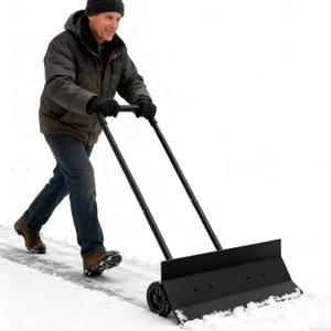 Snow Shovel with Wheels, Heavy Duty Snow Shovel for Driveway with Rotatable Handle, Efficient Snow Removal for Pavement