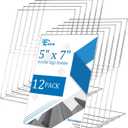 EHWINE 12 Pack 5 x 7 Acrylic Sign Holder, Clear Plastic Signs Display Stand, Vertical Slanted Back Paper Holder Stand up Table Top Sign Holders Flyer Stand Frames Suitable for Office Business Store