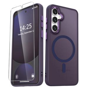 YENAPOON for Samsung Galaxy S24 FE Case, Matte Magnetic Phone Case with 1 Screen Protector, Support for Magsafe, Translucent Frosted Slim Shockproof Protective Cover for Samsung Galaxy S24 FE, Purple