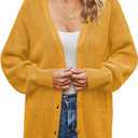 QUALFORT Women’s 100% Cotton Knit Cardigan Sweater – Oversized Fit, Button-Down Open Front, with Pockets, Large
