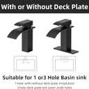 Ryuwanku Bathroom Faucet Matte Black Modern Waterfall Bathroom Sink Faucet with Single Handle Suitable for 1 or 3 Holes,Supply Deck Plate and Hose