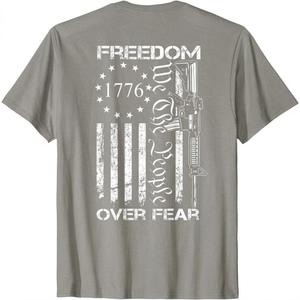 Freedom Over Fear Pro Gun USA Flag 2nd Amendment (ON Back) T-Shirt Small (Gray, XXL)
