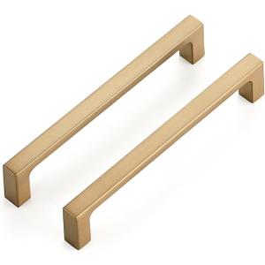 Ravinte 10 Pack Solid 5 Inch Square Cabinet Handles - Champagne Bronze Pulls for Drawers and Kitchen Cabinets - Hardware (5 inch hole center)