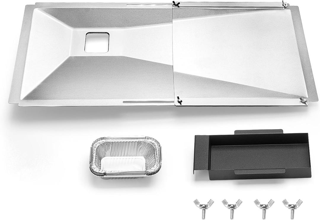 Adjustable Grease Tray with Catch Pan for Nexgrill, Charbroil, Dynaglo, Kenmore & Expert Grill Fits 3/4/5-Burner Gas Grills, Heavy-Duty Aluminum Drip Pan with Catch Design