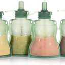 haakaa Baby Food Pouch Refillable Baby Squeeze Silicone Yummy Pouch, Soft Reusable Squeeze Storage Food Pouch for Kids Toddler,Home Made Food Puree,Smoothie Pouch Bag, 4oz, 3 Pack,6m+(Pea Green)