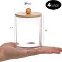 Tbestmax 4 Pack Qtip Holder, 10-Ounce Bathroom Organizer Accessories Storage Containers Clear Plastic Apothecary Jars with Bamboo Lids for Cotton Ball, Cotton Swab, Floss