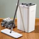 JOYMOOP Mop and Bucket Set, White Flat Mop with Long Handle for Floor & Wall Cleaning, Wet & Dry Use, Hardwood Floor Cleaner, Ideal for Household & Commercial Use, 5 Microfiber Pads Included