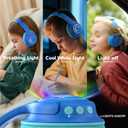 iClever Kids Bluetooth Headphones with LED Lights, 43H Playtime, Type-C Fast Charging, BTH18 Safe Volume 74/85dBA, Bluetooth5.3,Toddler Headphones Aux Cord for iPad/Tablet/Travel/School, Blue