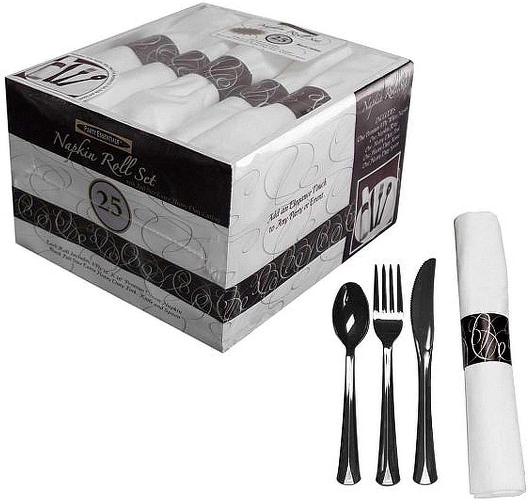 1 - Napkin Rolls W/Heavy Duty Cutlery Box Set - 25 Ct.