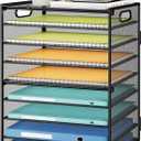 SUBEKYU 9 Tier Paper Organizer for Desk - Black Metal Mesh Letter Tray File Paper Sorter Organizer Include 6 Pcs Adjustable Height Slid Tray with Handles for Office School Home Organization Storage