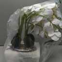 W&W Artificial Orchid Plants & Flowers Arrangement in Ceramic Pot, Fake Faux White Orchid with Silver Vase, Faux Orchids for Home Decor Indoor