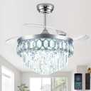 42'' Fandelier Ceiling Fan with Light, Chandelier Ceiling Fan with Lights Retractable Fan for Bedroom, Living Room, LED Dimmable, 3 Color, 6 Wind Speed-Chrome