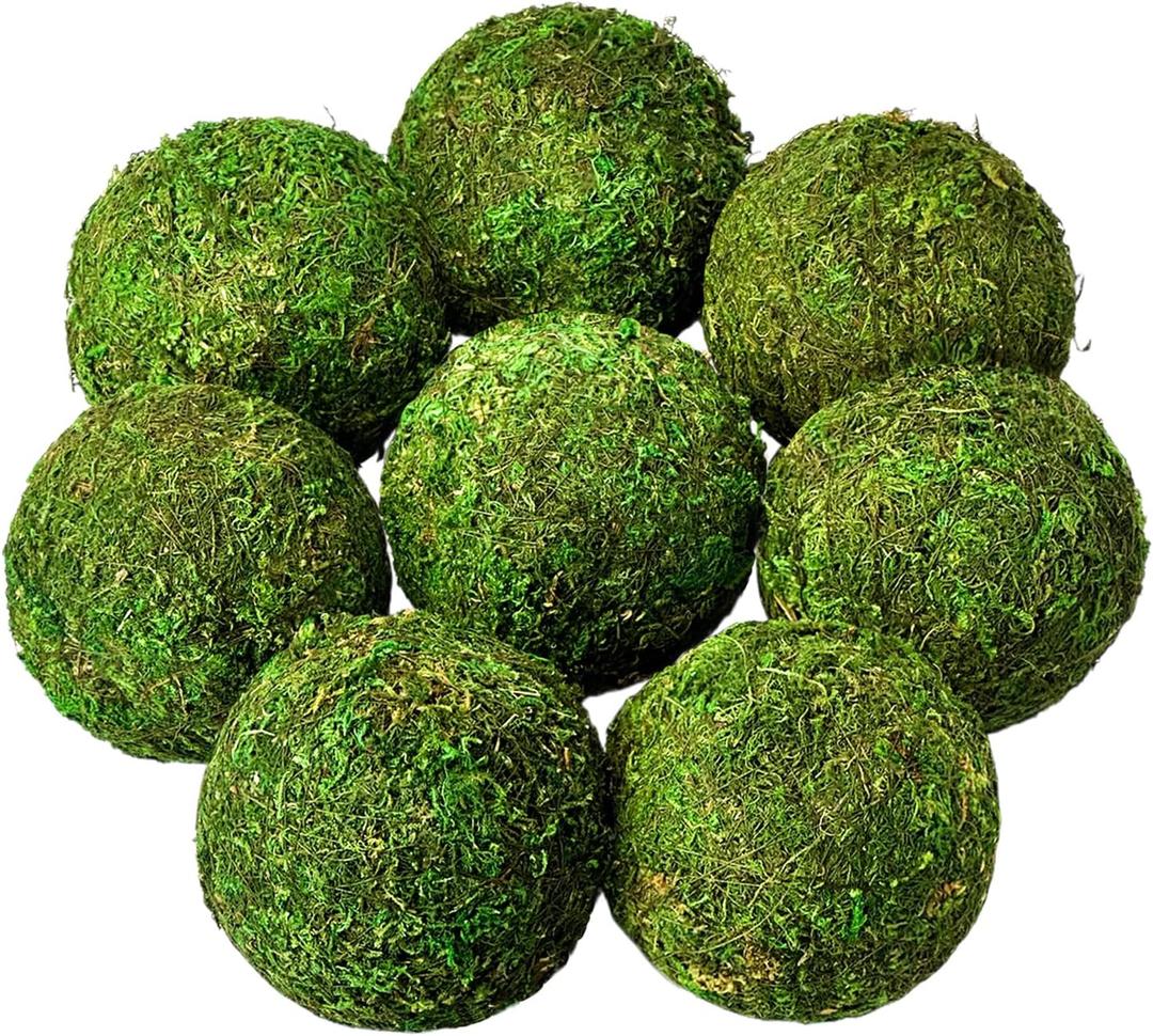 Moss Balls Decorative 3.5, 8Pcs Large Green Moss Balls Decorative for Bowl fillers,Natural Handmade Ball Vase Fillers for Centerpieces,Garden Weddings Party Home Decor (9cm)