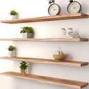 PHPH 36 Inch Wood Floating Shelves for Wall, Wooden Wall Shelves for Bedroom, Set of 4 Light Brown (36in, Light Wood)